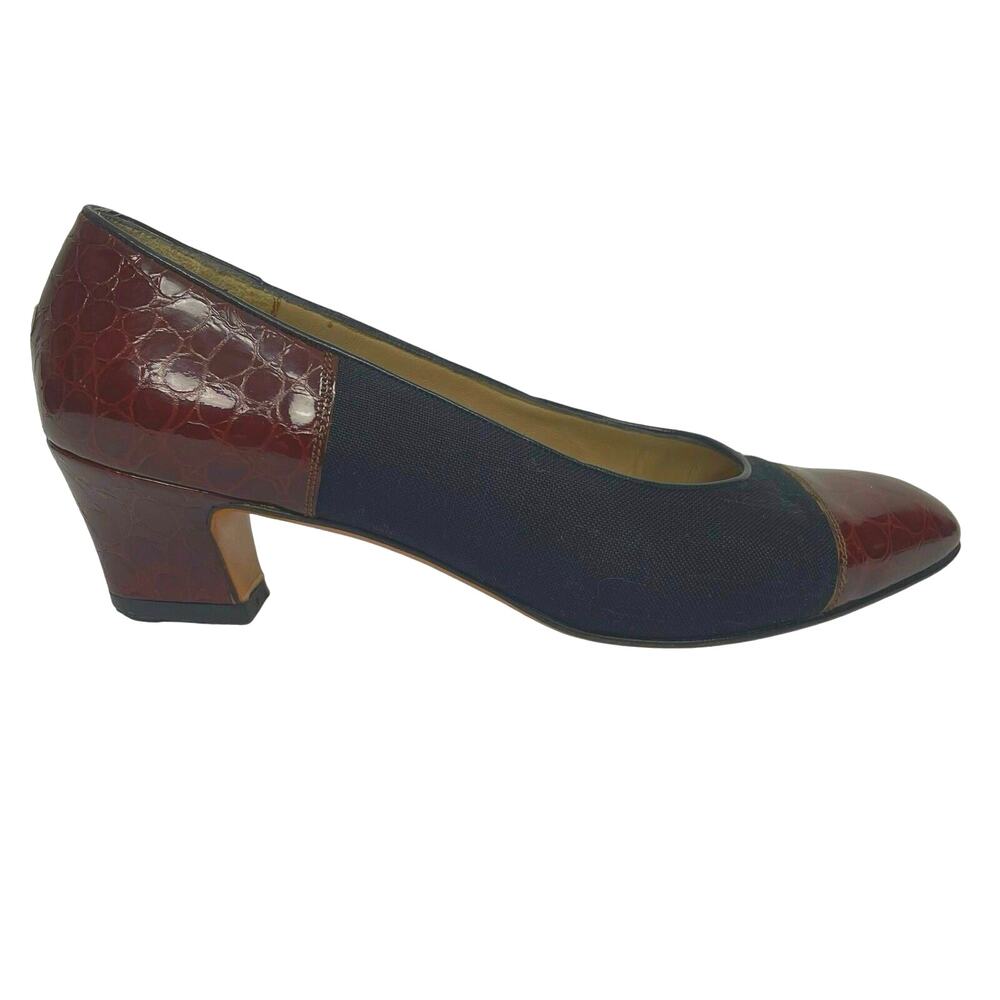EUC - Salvatore Ferragamo Linen-Croc Pumps
